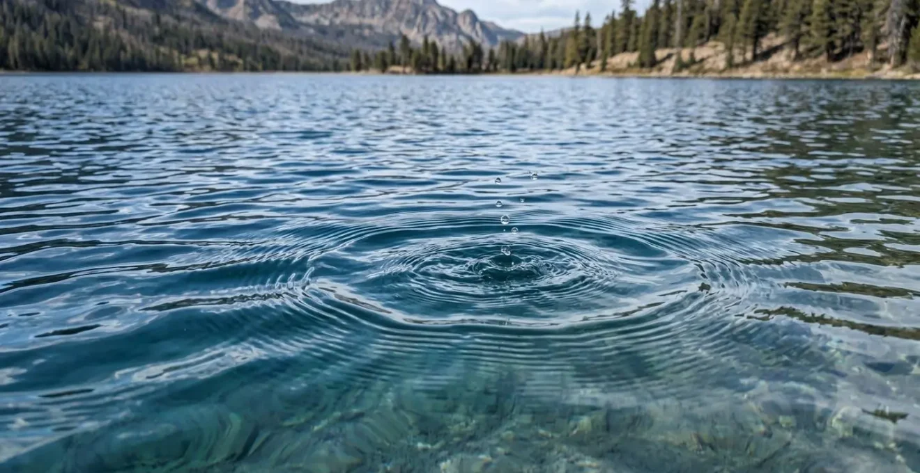 Gros plan détaillé sur la surface cristalline de l'eau d'un lac avec de légers reflets lumineux et des ondulations douces